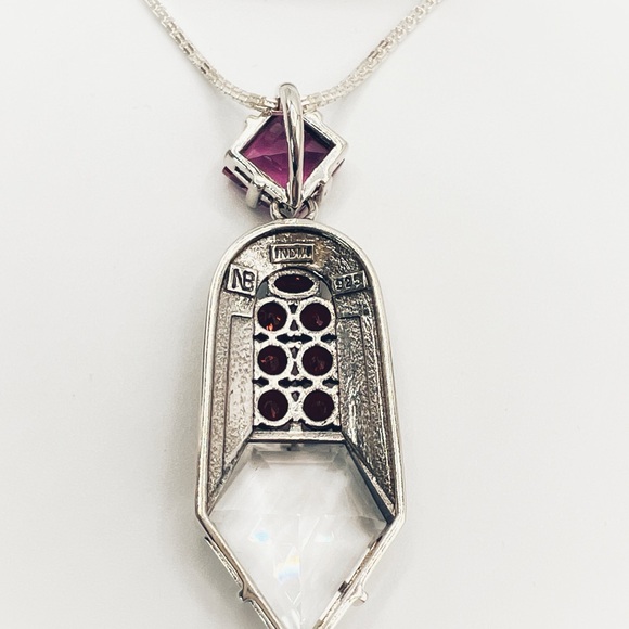 🌟Nicky Butler 925 Sterling Silver Clear Quartz Garnet Deco Pendant Necklace NWT - Picture 13 of 14